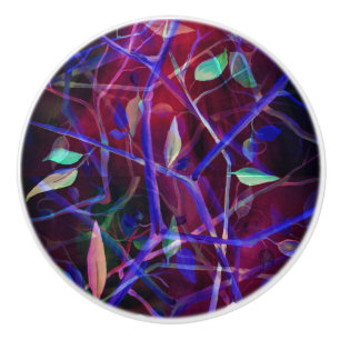 Bouton De Porte En Céramique Feuille violet - design vintage élégant