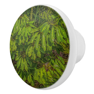 Bouton De Porte En Céramique Feuilles Brillantes au Soleil 
