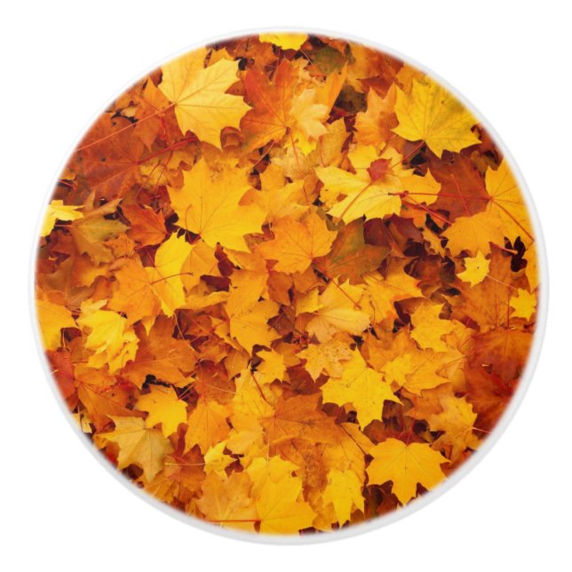 Bouton De Porte En Céramique Feuilles d'automne (Devant)