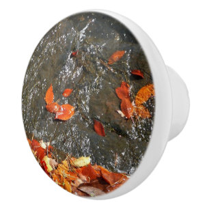 Bouton De Porte En Céramique Feuilles d'automne dans la cascade I Photographie 