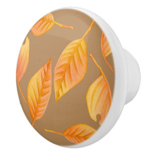 Bouton De Porte En Céramique Feuilles d'automne rustiques orange