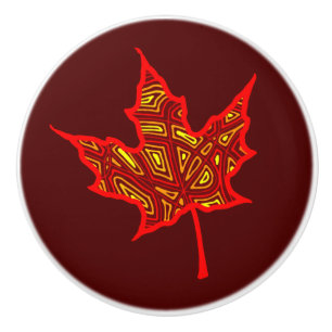 Bouton De Porte En Céramique Feuilles de feu