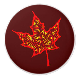 Bouton De Porte En Céramique Feuilles de feu