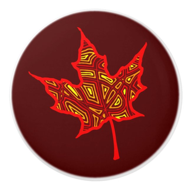 Bouton De Porte En Céramique Feuilles de feu (Devant)