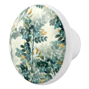 Bouton De Porte En Céramique Feuilles de l'Élégant Motif de la mer Vintage