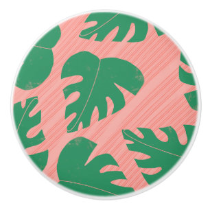 Bouton De Porte En Céramique Feuilles de Monstera Vert Tropical Grunge