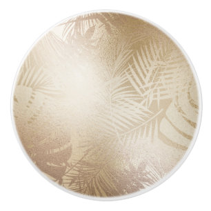 Bouton De Porte En Céramique Feuilles de palmier tropical botanique Golden Shin