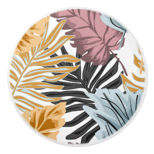 Bouton De Porte En Céramique Feuilles de palmier, tropical, botanique, jungle,