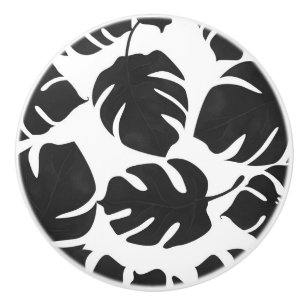 Bouton De Porte En Céramique Feuilles de palmier tropical noir Été Chic Glamour