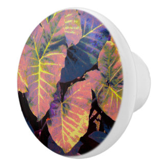 Bouton De Porte En Céramique Feuilles d'éléphants dans les pastels tropicaux