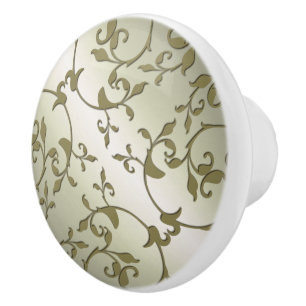 Bouton De Porte En Céramique Feuilles d'olive défilantes