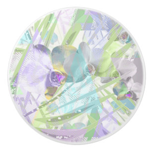 Bouton De Porte En Céramique feuilles d'orchidées et de palmiers, tropicale