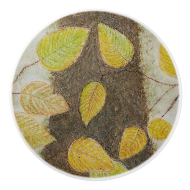 Bouton De Porte En Céramique Feuilles hêtre (Devant)