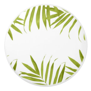 Bouton De Porte En Céramique Feuilles Vertes Tropicales Blanches & Vertes Tropi