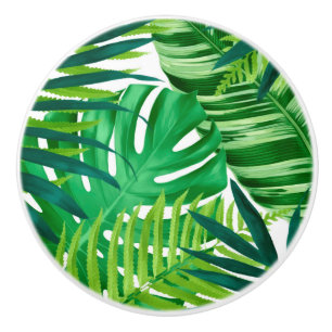 Bouton De Porte En Céramique Feuilles verts tropicaux