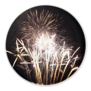 Bouton De Porte En Céramique Feux d'artifice blancs et or I Célébration patriot
