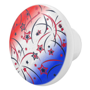 Bouton De Porte En Céramique Feux d'artifice sur Bleu Blanc Rouge