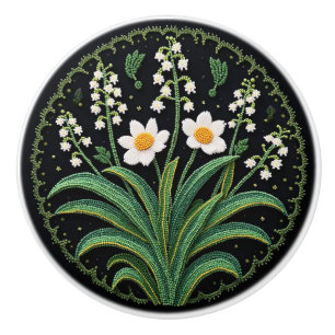 Bouton De Porte En Céramique Fil de Metis Floral Lily Art autochtone Ceramic Kn