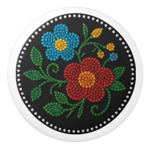 Bouton De Porte En Céramique Fil de Metis Flore Art autochtone Ceramic Knob