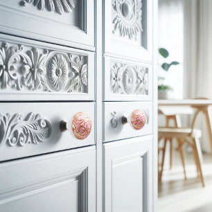 Bouton De Porte En Céramique Filige d'or décorative sur Orbe rose