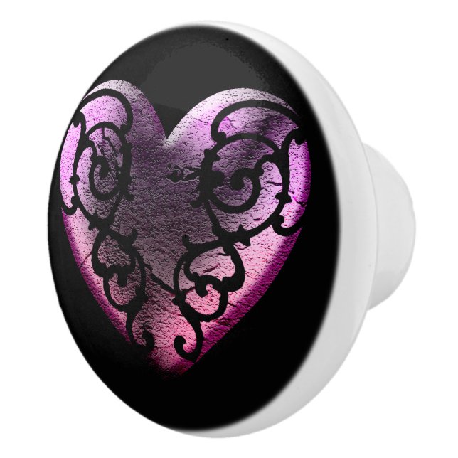 Bouton De Porte En Céramique Filigree Goth Coeur rose (Droite)