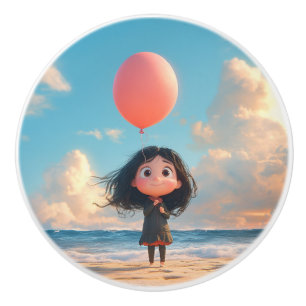 Bouton De Porte En Céramique Fille avec un ballon rouge à Sunset Beach