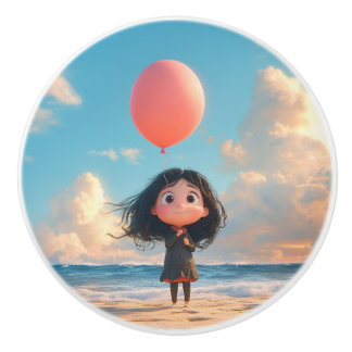 Bouton De Porte En Céramique Fille avec un ballon rouge à Sunset Beach