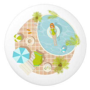 Bouton De Porte En Céramique Fille de piscine en bikini plage d'été