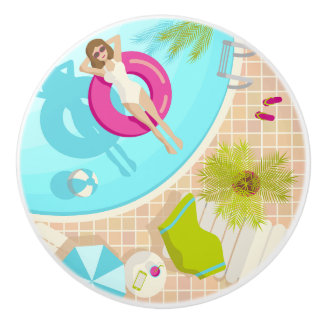 Bouton De Porte En Céramique Fille de piscine en bikini plage d'été