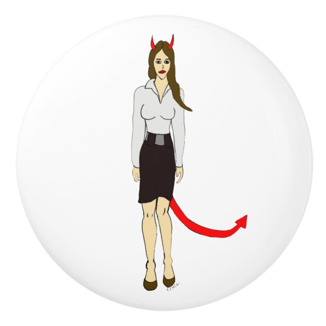 Bouton De Porte En Céramique fille diable (Devant)