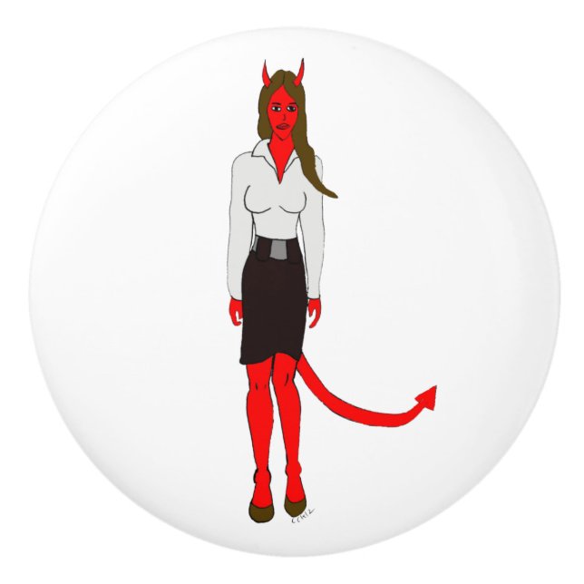 Bouton De Porte En Céramique fille diable (Devant)