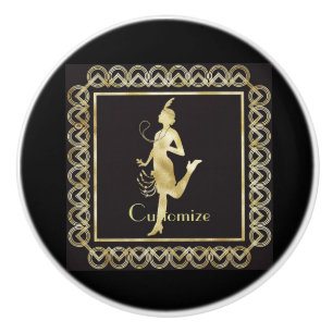 Bouton De Porte En Céramique Fille Flapper des années 1920 Thunder_Cove