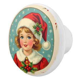 Bouton De Porte En Céramique Fille mignonne victorienne de Noël cosy
