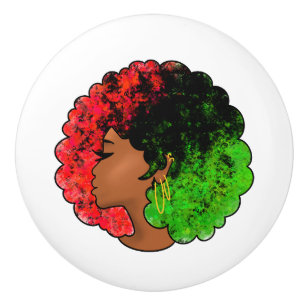 Bouton De Porte En Céramique Fille noire panafricaine femme rouge vert fierté a