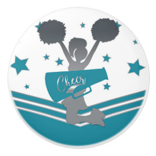 Bouton De Porte En Céramique Filles de Cheer-leading Teal & Silver Stars