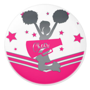 Bouton De Porte En Céramique Filles de cheerleading étoiles rose et blanc