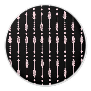 Bouton De Porte En Céramique Filles Flèches Rose et Noir Décoration de Chambre