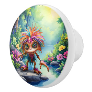 Bouton De Porte En Céramique Fizzwiggle le lutin farceur de l'arc-en-ciel.