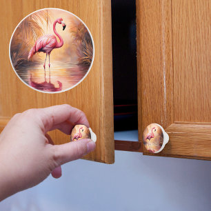 Bouton De Porte En Céramique Flamant rose à Sunset