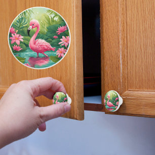 Bouton De Porte En Céramique Flamant rose bébé