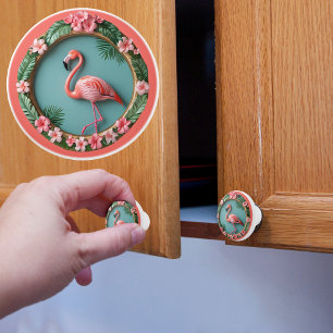 Bouton De Porte En Céramique Flamant rose en équilibre