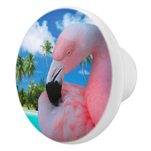 Bouton De Porte En Céramique Flamant rose et plage