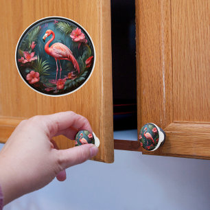 Bouton De Porte En Céramique Flamant Tropical