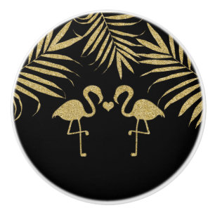 Bouton De Porte En Céramique Flamants roses noir et or élégants aquarelle de pl