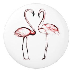 Bouton De Porte En Céramique Flamants roses roses Pêche Flamant rose Tropical