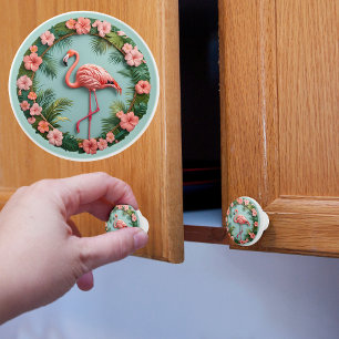 Bouton De Porte En Céramique Flamingo équilibré Tropical Grace