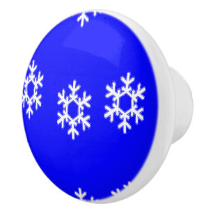 Bouton De Porte En Céramique Flammes blanches sur bleu