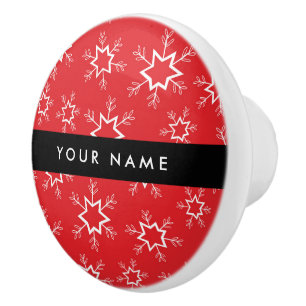 Bouton De Porte En Céramique Flammes de neige rouges et blanches, Votre nom, Pe