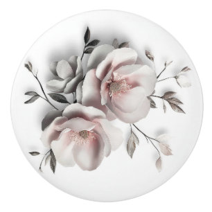 Bouton De Porte En Céramique Fleur 3D White Blush