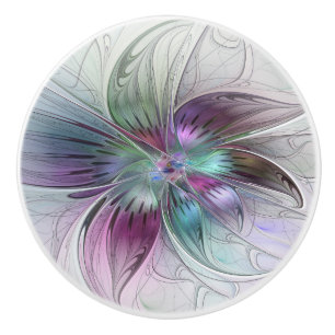 Bouton De Porte En Céramique Fleur Abstraite colorée Art moderne floral fractal